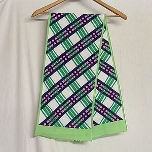Vintage Trevira Scarf Apple Green Navy Pink Weave 45x10"